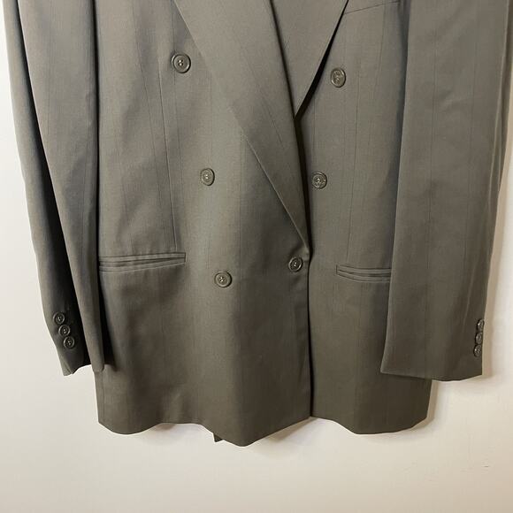 Vtg 80s Rimeris Studio Olive Green Wool Double Breasted Blazer Wall St Jacket 40 - Picture 10 of 12
